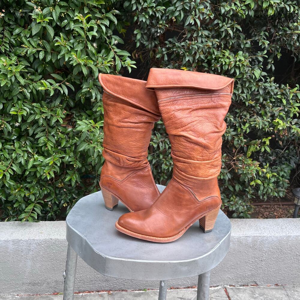 Frye Slouch Boho Leather Boots Women’s Size 7M Brown Made in Spain